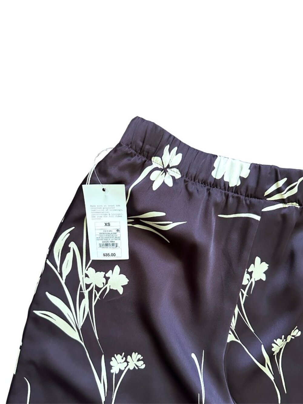 NWT a new day Chocolate Brown Wide-Leg Floral Pants with Cream Print XS - Picture 7 of 10